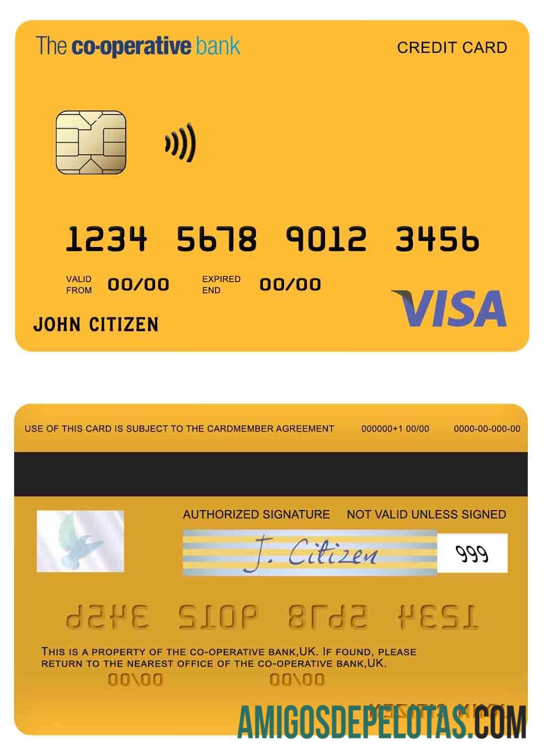 Cartão Visa do Banco Cooperativo do Reino Unido amostra